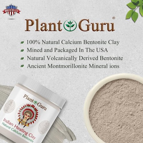 Plant Guru Calcium Bentonite Clay Powder 5 lbs. Bulk Wholesale 100% Natural Indian Healing Clay - Deep Pore Cleansing Facial And Body Mask - Detox Clay for Face, Hair, Acne, and Bath.