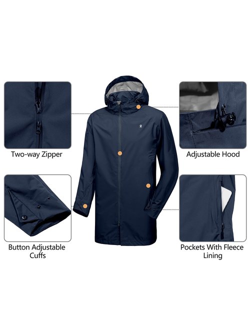 Little Donkey Andy Men's Waterproof Rain Jacket Outdoor Lightweight Rain Shell Mountain Windbreaker Long Coat for Hiking,Golf,Travel Dark Blue XXL