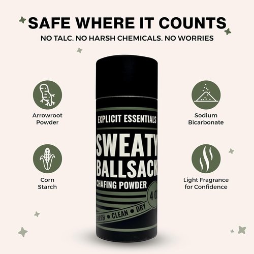 Explicit Essentials Ball Powder for Men - Talc-Free Anti-Chafing & Sweat-Absorbing Moisture Control