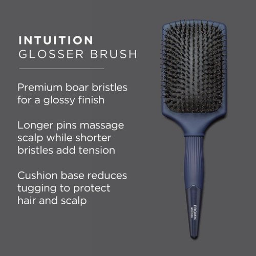 Fromm Professional Intuition Glosser - Boar Bristle Paddle Brush for Smooth, Shiny Hair | Navy Color