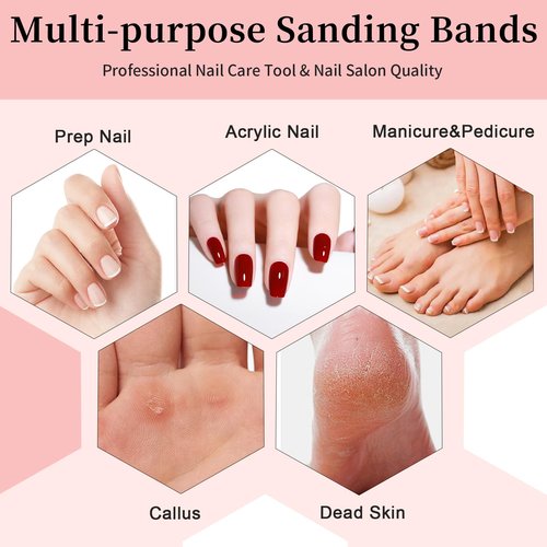 200pcs 180 Grit Small Sanding Bands for Nail Drill with 2pcs 3/32’’ Upgrade Mandrels Bits, Mini Sanding Bands for Nail Drill for Manicure Nail Salon and Nail Enthusiasts Use, Pink