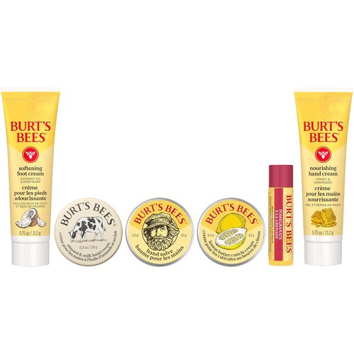Burt's Bees Tips and Toes Gift Set - 6 Travel Size Moisturizers with Pomegranate Lip Balm & Creams