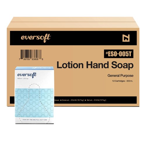 EZbrnd Eversoft General Purpose Lotion Hand Soap Refill, Bag-in-Box, Pack of 12x800ml (27.0 oz), ESO-005T (9128-12)