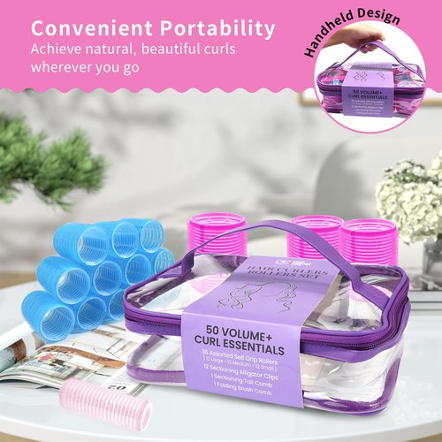 Skiennix Hair Rollers Set - 50PCS Volume Curlers with 12 Clips & 2 Combs | Ideal for Short to Long Hair