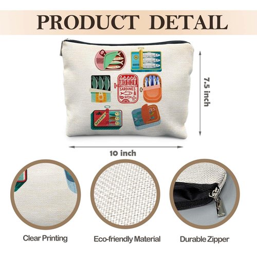 Likjad Sardines Tin Beach Makeup Bag, Coastal Sardine Fish Cosmetic Bags for Women, Fish Lover Gifts Makeup Pouch, Nautical Beachy Ocean Zipper Pouch