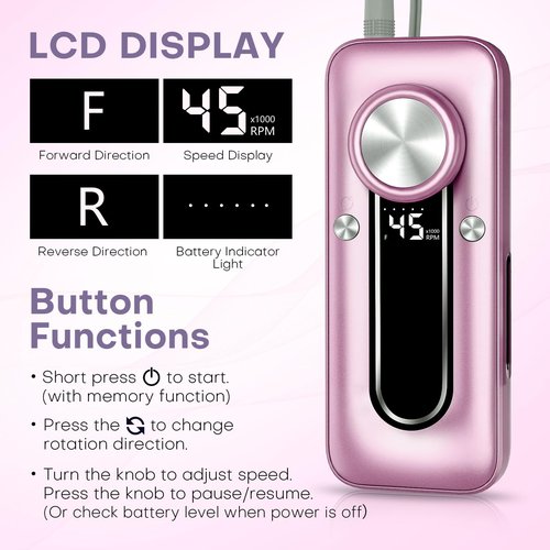 TUOBEO Nail Drill Electric Nail File Kit 45000 RPM Professional Efile Nail Set,Cordless Portable Rechargeable Acrylic Gel Nail Polish Remover Machine Pedicure Manicure Tool with 11 Bits for Salon Home