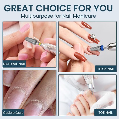 ESUOHYM 7PCS nail drill bits nail tech Sets Tungsten steel carbide Diamond for Acrylic Nails Poly Gel Cuticle Remove, 3/32'' Professional Nail Bits Set for E-Files for Manicure Pedicure, Home Salon