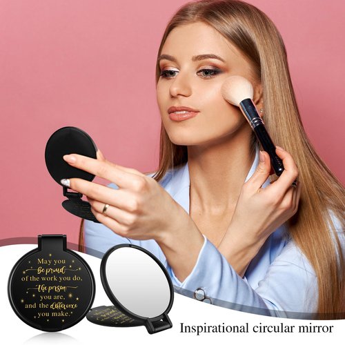 Huwena 100 Pcs Inspirational Compact Mirror Bulk Mini Gifts Women Round Purse Pocket Mirror, Employee Appreciation Gifts for Colleague, Wedding Graduation Party Favors for Guests(Black,Proud)