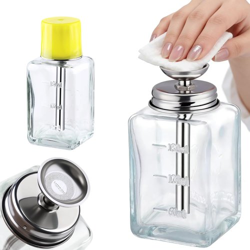 Misforu 6 Oz/ 180ml Glass Push Down Pump Dispenser Bottle With Cap Push Down Glass Empty Pump Dispenser for Alcohol Makeup Clear Refillable Bottle Hand Pumping Press Container (1pcs - Square Shaped)