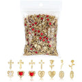 128PCS Gold Nail Charms Set with Rhinestones and Gems, Rose, Hearts, Cross and Virgin Mary - Y2K 3D Shiny Jewelry Nail Accessories Supplies
