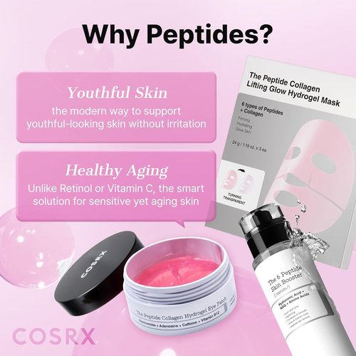COSRX Pink Peptides Collagen Eye Patch - Reduces Puffy Eyes & Dark Circles | 60 Hydrogel Patches