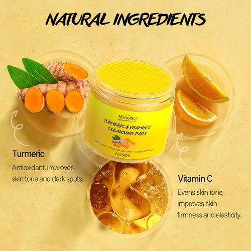 Turmeric Cleansing Pads for Face 60 Pcs Turmeric Face Scrub Vitamin C Exfoliating Pads for Skin with Exfoliating Cotton Rounds