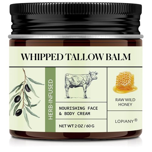 LOPIANY Beef Tallow for Skin, Beef Tallow and Honey Balm, All-Natural Face Body Moisturizer Nourishes and Hydrates the Skin, Grass Fed Whipped Balm Infused with Raw Wild Honey 2oz