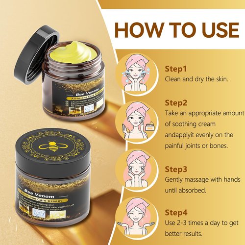 Bee Venom Cream, Anti Aging Treatment with Natural Ingredients, Bee Venom Skin Treatment Cream, Sensitive Skin Care for Back, Neck, Hands, Knee, 2.12OZ