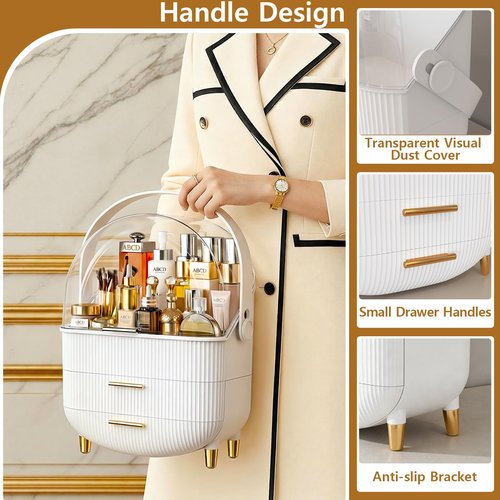 NestOrganix Makeup Organizer Skincare Organizers - Cosmetic Display Cases with Transparent Cover, SkinCare Organizers for Bathroom Countertop, Bedroom Vanity Desk, Lipstick Organizer, White