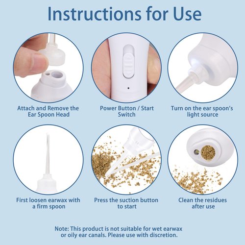 Ear Wax Removal Kit with Ear Vacuum, LED Ear Cleaner Tool, Soft Silicone Spoon, 3 Tips and Vacuum Head, Rechargeable & Easy to Clean (Ceramic White)