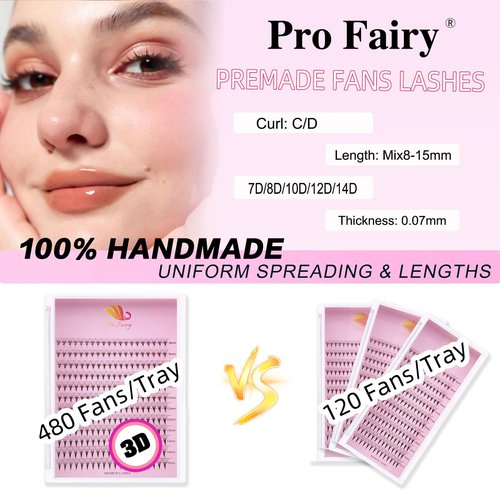Pro Fairy Premade Fans Lashes 7D 8D 10D 12D 14D Voleme Lash Extensions Pre Made Fans Eyelash Extension Mixed 8-15mm Thickness 0.07 Curl C/D (7D 0.07 C Mix)