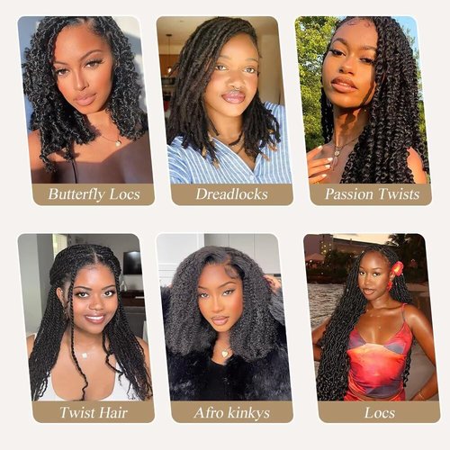 Spring Twist Hair Afro Kinkys Bulk Human Hair Bundles 12 Inch Pre-Separated Springy Afro Twist Hair Cuban Twist Crochet Hair Marley Twist Braiding Hair Dreadlock Extensions 4 Bundles 60g 1B