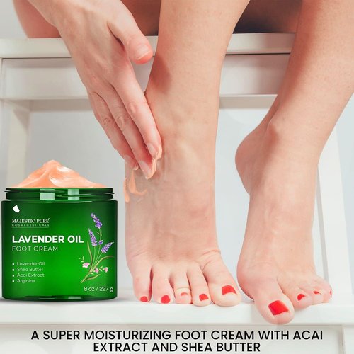 Majestic Pure Lavender Oil Foot Cream - Softens & Moisturizes Dry Cracked Skin - 8 oz