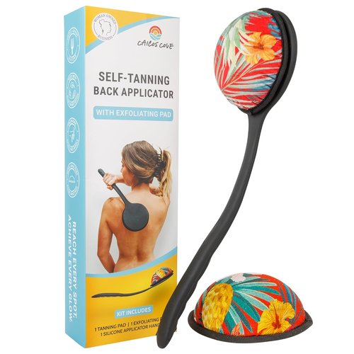Skiennix Self Tanning Lotion Applicator - 17" Ergonomic Silicone Handle for Easy Application | Includes Exfoliating Pad