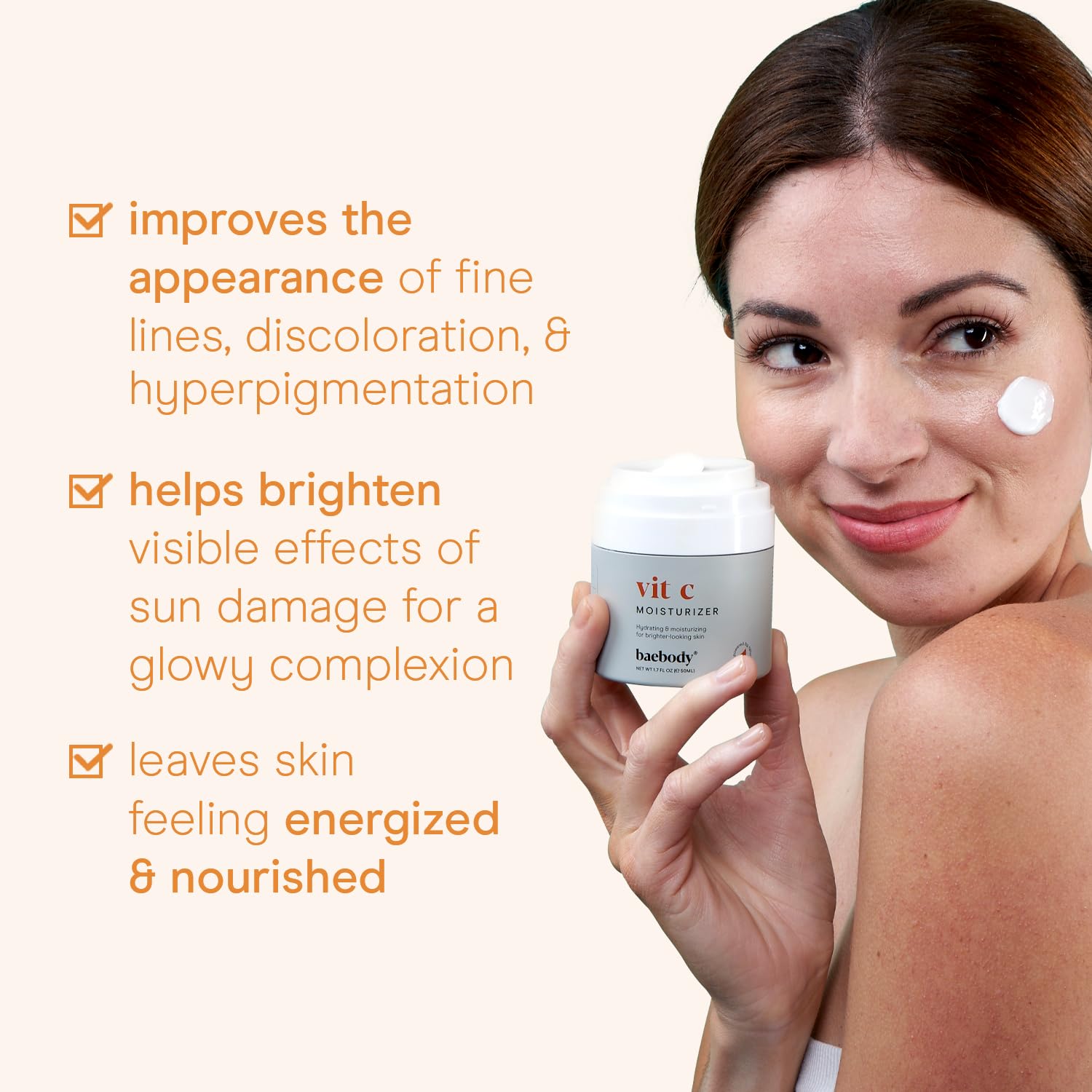 Baebody Vitamin C Face Moisturizer - Brightening Anti-Aging Cream with Jojoba Oil | 1.7 fl oz