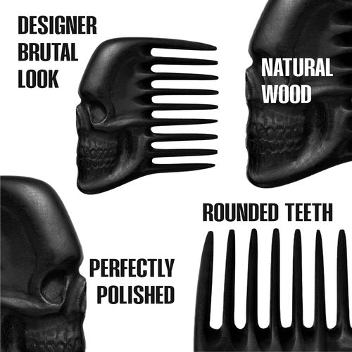 Handmade Wooden Beard Comb for Men Eco-Friendly Natural Wood Anti-Static Beard Grooming Tool Perfect for Styling Detangling & Shaping Gentle on Beard & Skin Sustainable Gift Idea (Thermograb Skull)