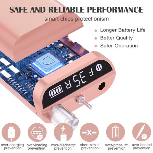 Kredioo Nail Drill, Nail Drills for Professional Acrylic Nails 35000RPM Electric File Machine Rechargeable Portable with 10 Bits Remove Gel Polish Salon Quality Manicure-Gold