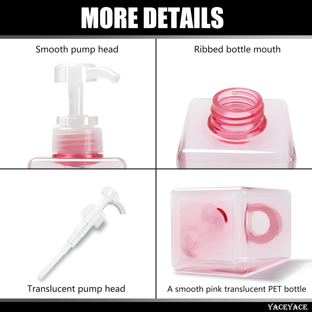 YACEYACE 22oz Set of 3 Travel Shampoo and Conditioner Dispenser, Empty Soap Dispenser, Pink Refillable Bottles