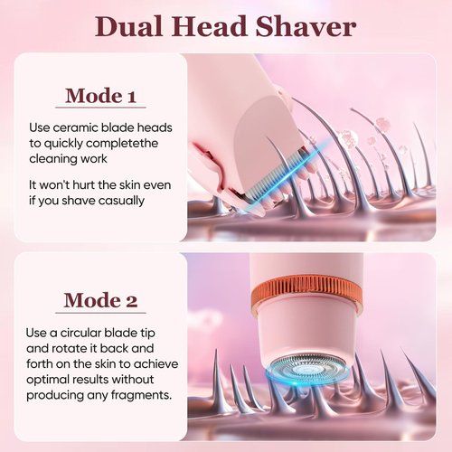 2 in 1 Women Electric Shaver Dual Head Bikini Trimmer for Women IPX7 Waterproof Wet & Dry Use Body Hair Trimmer and Facial Hair Remover for Bikini Underarm Leg Arm Body Face