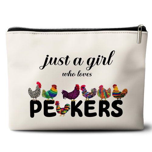 Rone168 Chicken Gifts Makeup Bag for Women, Funny Organizer Bag for Chicken Lovers, 10x7 Inches