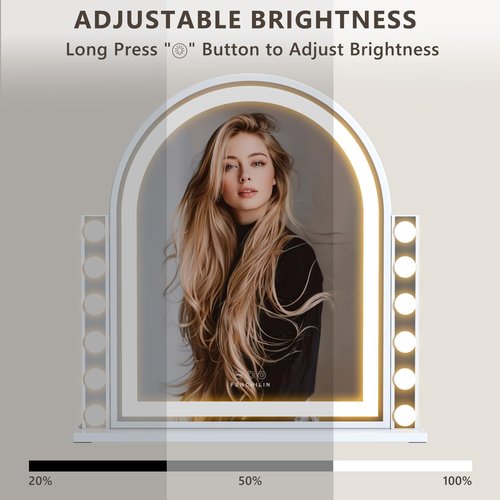 FENCHILIN Arch Vanity Mirror with Light 23.4"x22.4" Arched Makeup Mirror Lighted Hollywood Mirror with 12 Dimmable Bulbs and Light Strip with Smart Control 3 Color Modes White