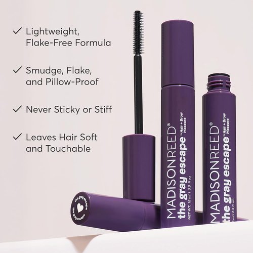 Madison Reed Gray Escape Hair & Brow Mascara - Quick-Dry, Smudge-Proof Gray Coverage, Dark Brown - 15mL