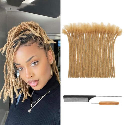 Dreadlock Extensions Human Hair 0.6cm Width 8 Inch 20 Strands, 100% Human Hair Loc Extensions, Full Handmade Locs Extensions for Men/Women, Can be Dyed Soft Dreads, #27 Blond