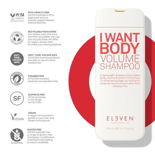 ELEVEN Australia I Want Body Volume Shampoo - Volumizing Formula for Fine Hair, Sulfate-Free, 10.1 oz