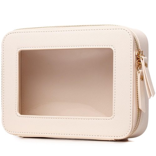 LOFOWN Clear Makeup Bag Women's Waterproof Travel Cosmetic Case and Toiletry Bag Portable Makeup Organizer Bag Car Essential with Zipper (Beige, M-1)