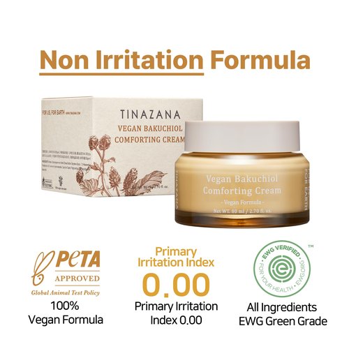 TINAZANA Vegan Bakuchiol Comforting Cream, Gentle Retinol Alternative, 25% Shea Butter, Barrier Strengthening & Hydrating, Dew Drop Texture, 2.7 fl.oz