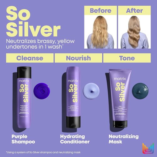 Matrix So Silver Deep Conditioning Conditioner - Repairs Dull Blonde & Silver Hair | Vegan Formula for Dry, Damaged Hair