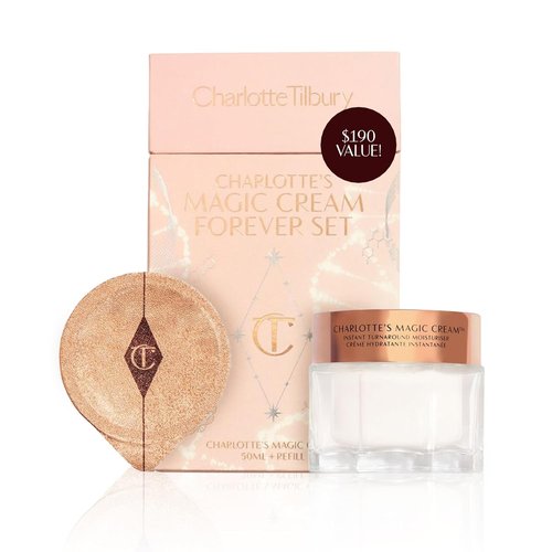 Charlotte Tilbury Magic Cream Forever Set - Firming & Hydrating Face Cream with Vitamins C & E, Peptide Complex & Hyaluronic Acid | Includes Refill Capsule