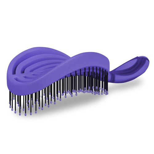 NuWay 4Hair® DoubleC Pro® U.S. Patented Double-Curve Scalp Care Brush – Rounded Ergonomic Handle Salon Design with Heat-Resistant BrainyBristles™ – Wet & Dry Use (Hyacinth)
