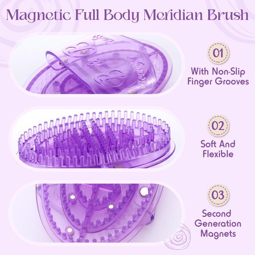 Acellegic 2 Pcs Meridian Massage Brush Magnetic Full Body Meridian Brush Beauty Salon Massage Tools for Full Body SPA Massager Relaxation (Purple)