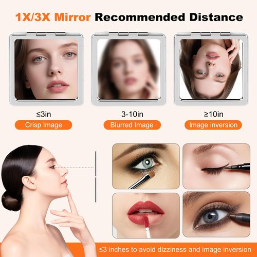SU969QL 2-Pack Letter Compact Mirror, 1X/3X Magnifying and Portable Makeup Mirror, Travel Small Pocket Mirror for Women