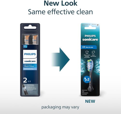 Philips Sonicare C3 Replacement Electric Toothbrush Heads - Two-in-One, Black, 2 Pack, HX9042/95