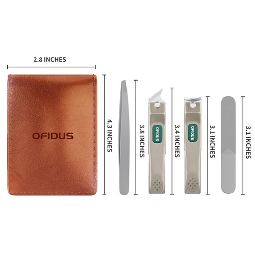 OFIDUS Nail Clippers Set Professional Stainless Steel Manicure Kit with Catcher, Curved & Oblique Clippers, Tweezers, and Nail File in Luxury Leather Case
