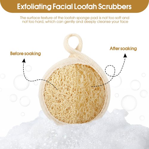 Face Exfoliating Loofah Pads Scrubber, 6 Pcs Luffa Facial Cleanser Sponges Brush, Natural loofa Exfoliator Scrub Pad for Massage Pores and Cleansing Blackheads for Men Women Without Hurting Skin
