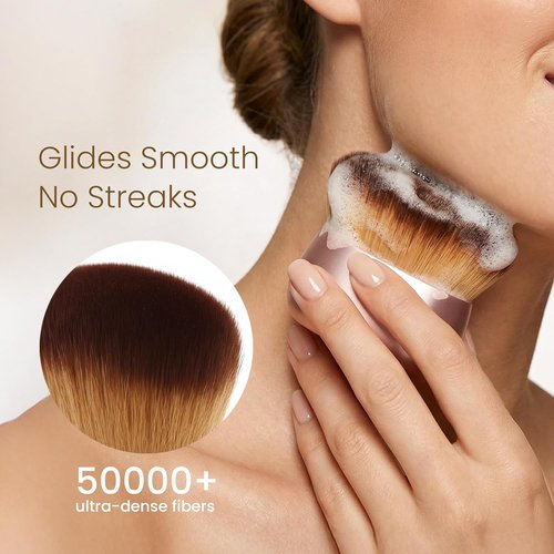 Skiennix Kabuki Self Tanner Brush - Large Vegan Body Makeup Brush for Even Coverage | Soft Pink