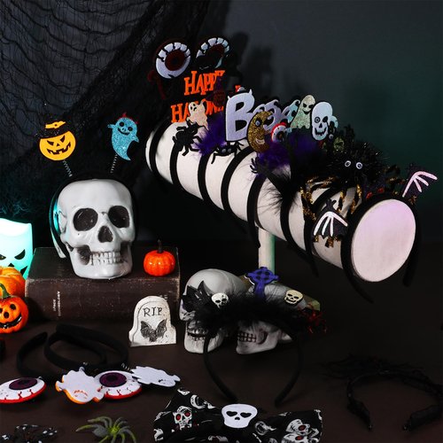 Lyrow Halloween Headbands Bulk for Women Halloween Witch Hat, Spiderweb, Bat, Ghost, Eyeballs, Boo Headwear Photo Booth Props for Women Adult Cosplay Costume(24 Pcs,Classic Style)