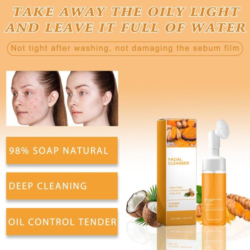 3PCS Turmeric Wash And Care Three Piece Set, Turmeric Trio: Facial Wash, Cleansing Mousse & Soap for Skin Care, Cleansing Exfoliating Pads, Turmeric Cleansing Skincare Set for Face & Body