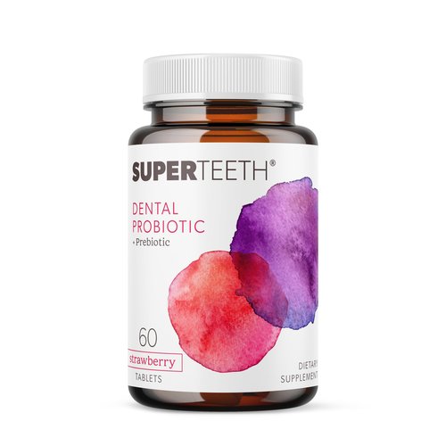 SUPER TEETH Oral Probiotic for Kids & Adults | 60 Strawberry Lactobacillus Reuteri Chewable Tablets | Freshens Bad Breath & Fights Cavities with BLIS M18 | Dental Probiotic to Support Oral Health