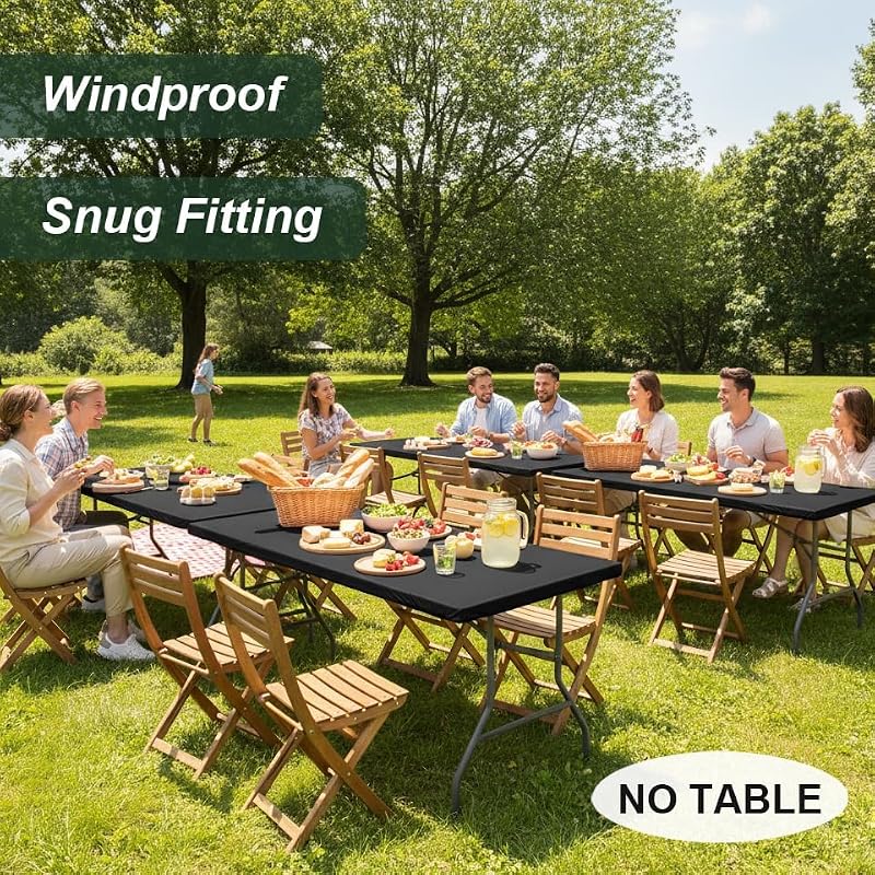 Rectangle Tablecloth for 4ft Folding Tables - Black 30x48 Inches, Pack of 6