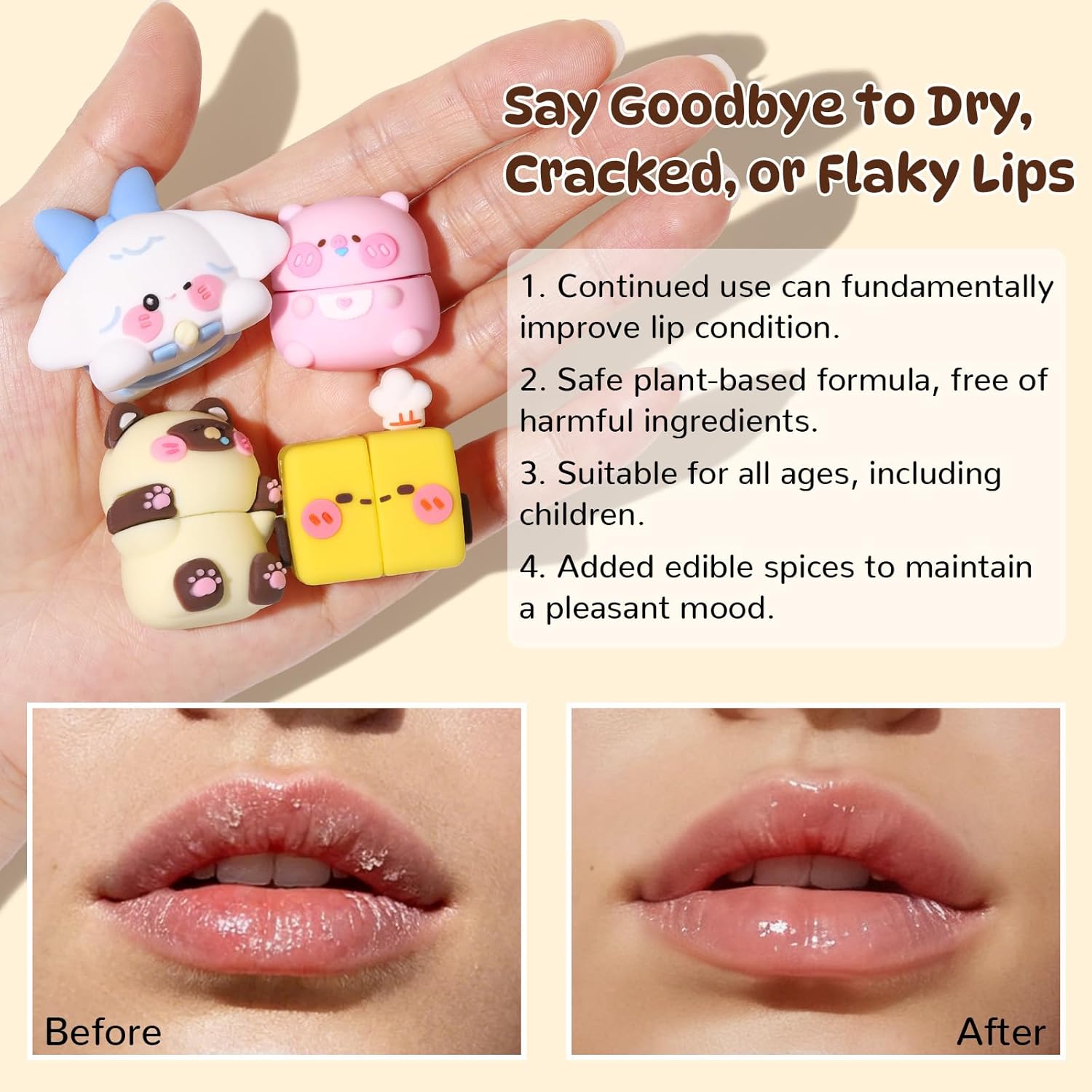 SUSIKEKI Cloud Comfort Lip Balm - 4 Fruit-Flavored Moisturizing Balms | Repair Dry Lips with Blueberry, Jasmine, Orange & Peach